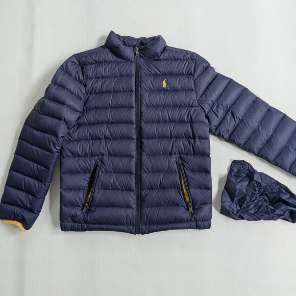 Polo Ralph Lauren Boys Youth Down Puffer Jacket Suze M 10-12 Navy - Picture 1 of 9